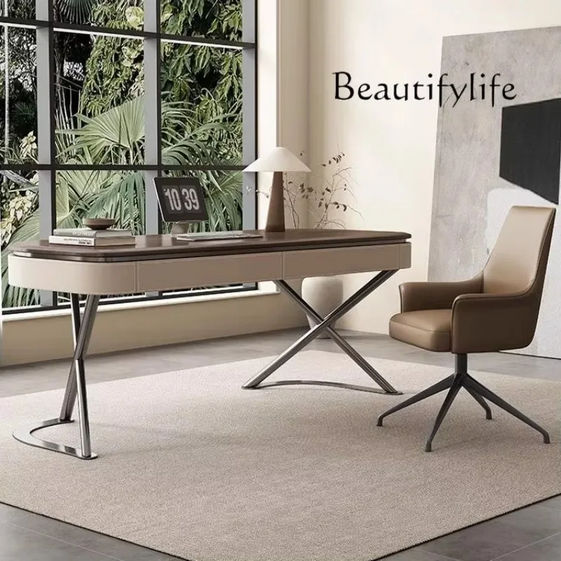 X Scrivania moderna e minimalista, scrivania in pelle di design, scrivania per computer premium, tavolo da studio antico per la casa