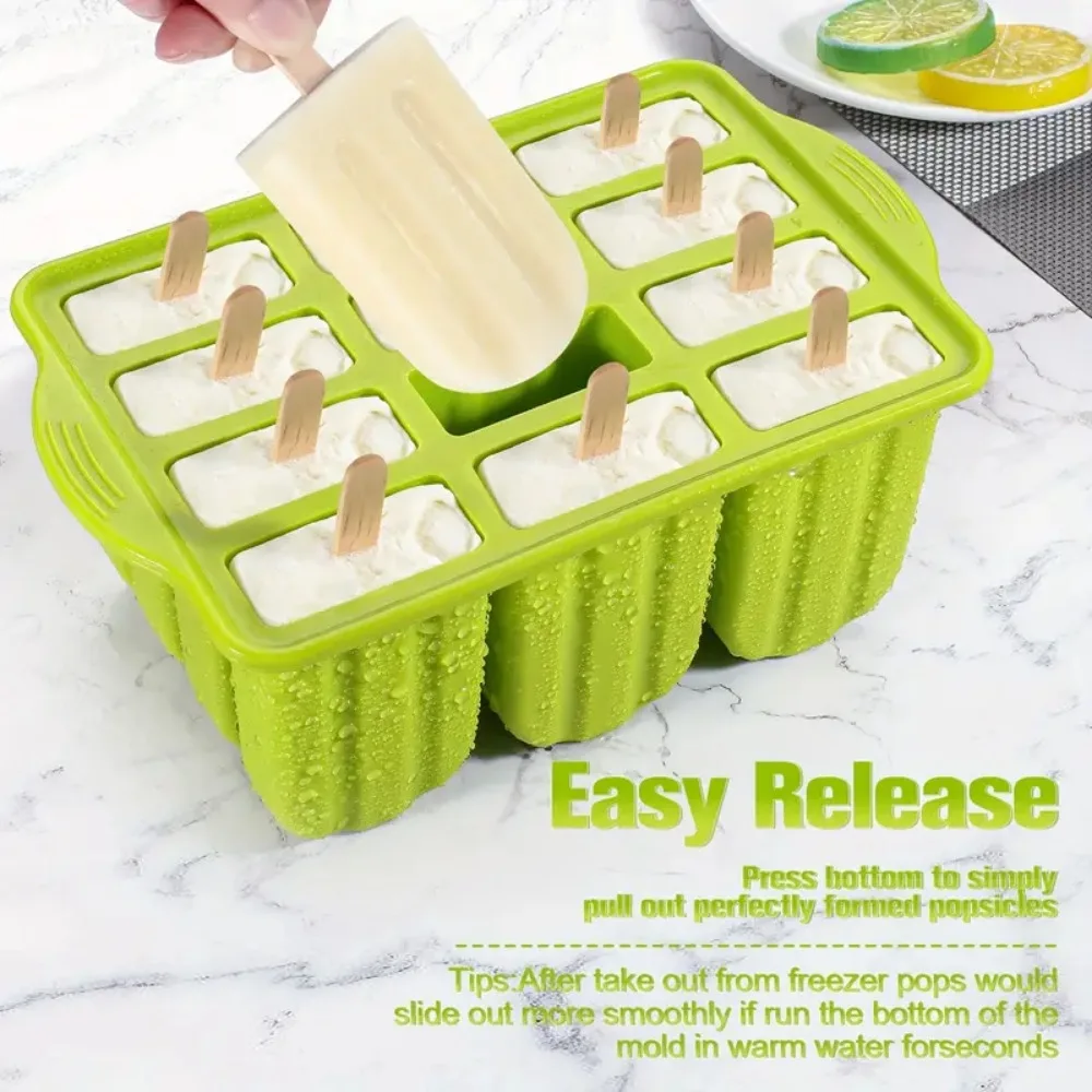 Summer DIY Ice Cream Kitchen Tools with Wooden Sticks Silicone Popsicle Molds Easy-Release Quench Thirst Snacks for Children