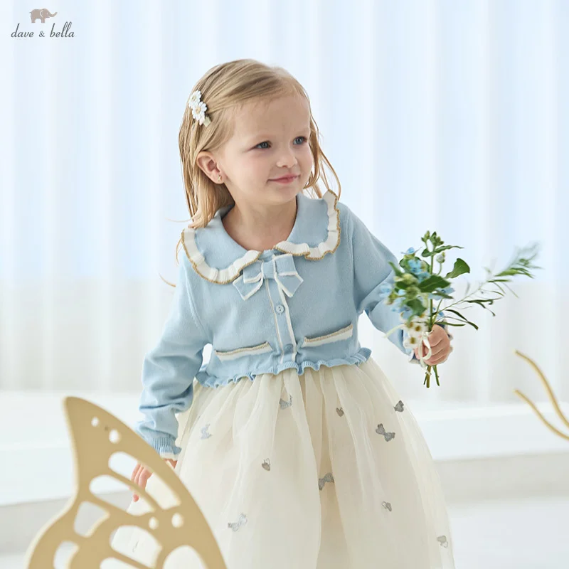 

Dave Bella Girls Sweater Dress Autumn Spring Long Sleeves Children Mesh Princess Dress Cotton Outerwear Kids Clothing DB1250601