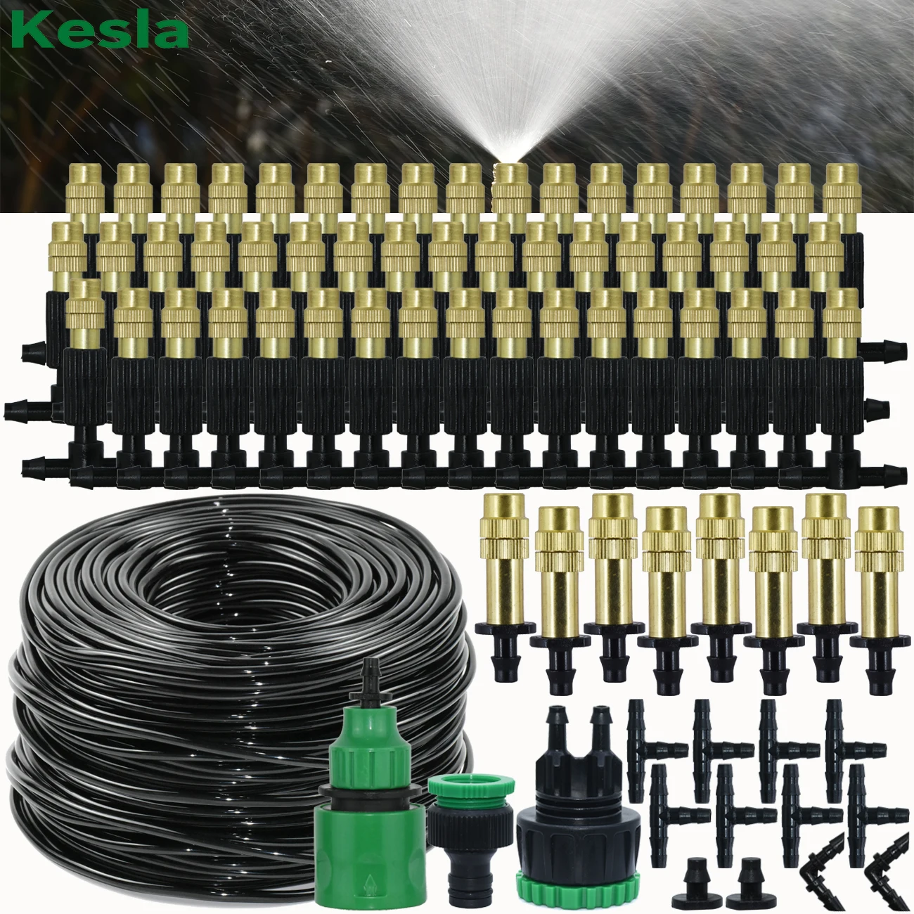 

KESLA 5-30M Irrigation Brass Outdoor Nebulizer Atomizer Misting Cooling System Watering Nozzle 1/4 Garden Hose Patio Greenhouse