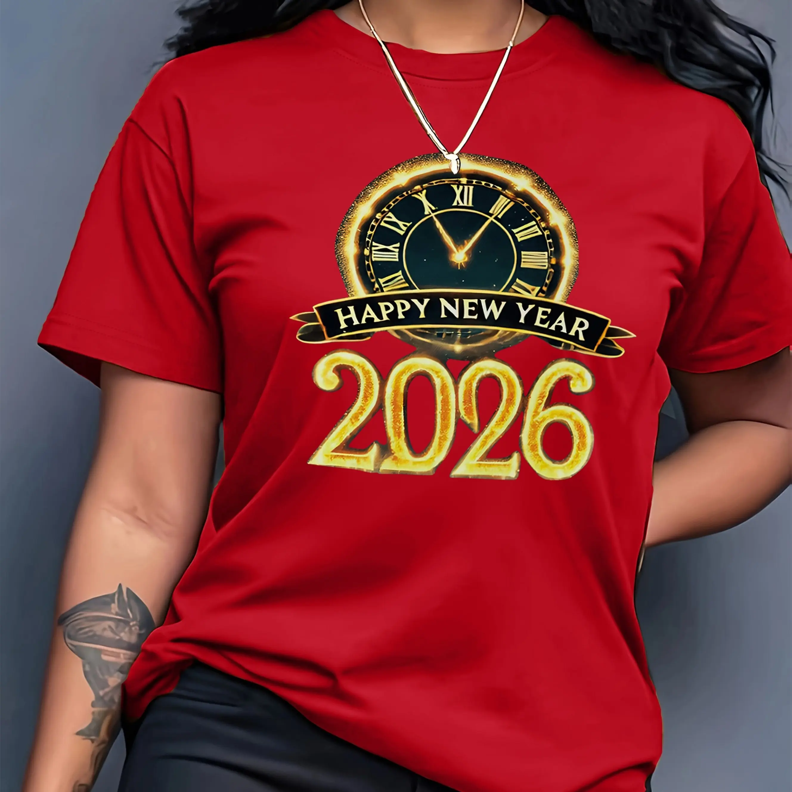 

2026 Number Printed Women's T-shirt Leisure Fashion Crew Neck Short Sleeve Tops Happy New Year Harajuku Y2k Female Clothing ﻿