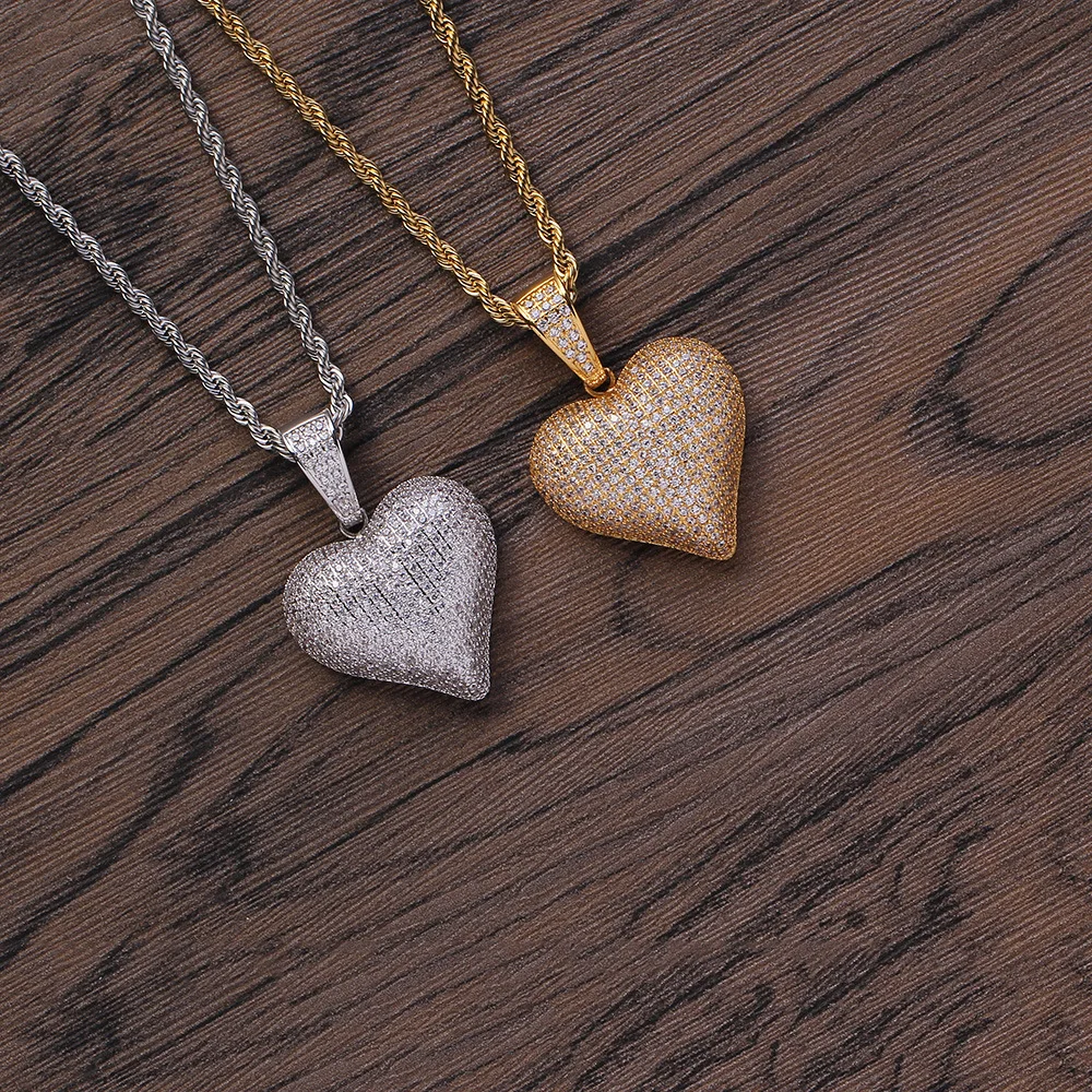 

Многослойное ожерелье унисекс в стиле хип-хоп, аксессуар в стиле рэп, медь, инкрустированный цирконом, кулон в форме сердца