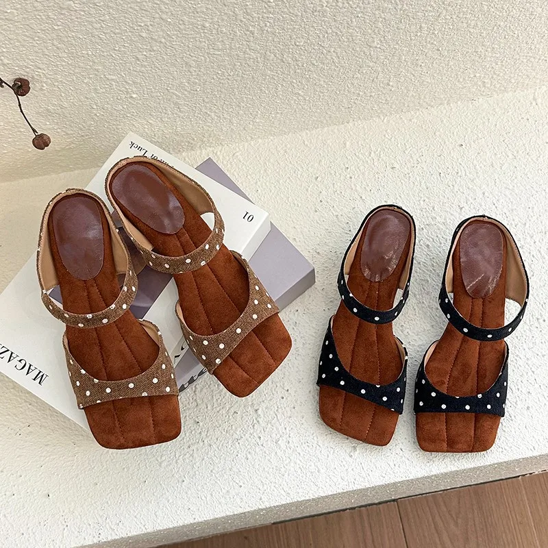 

Gladiator Women Polka Dot High Heel Slippers 2026 Summer Mules Shoes Elegant Butterfly-knot Vacation Dress Sandalias