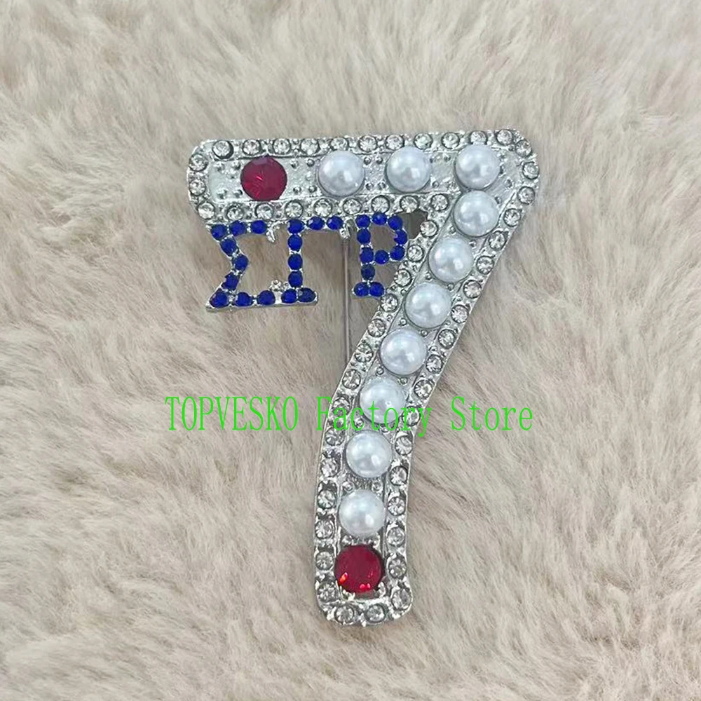 Sigma Gamma Rho Sorority And Fraternity Greek Letter Number 7 Pearl Rhinestone Brooch