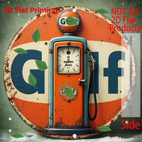 Vintage, Durable & Waterproof 8x8 Inch Round Aluminum Wall Art - 2D Flat Gas Pump Metal Sign with Classic Car Design