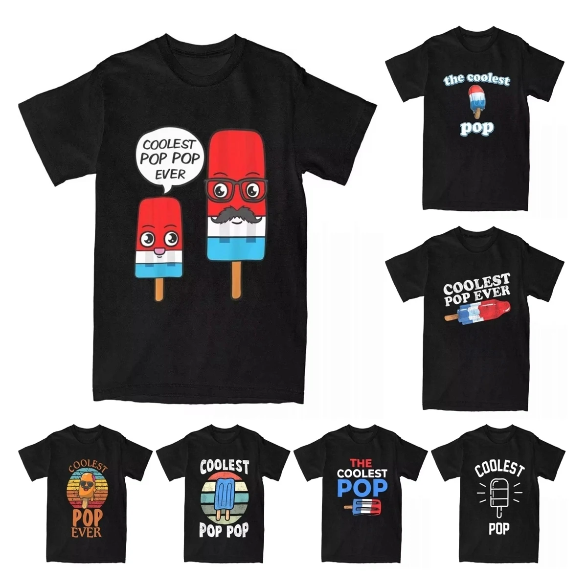 Men's Coolest Pop Pop Ever Grandfather Popsicle Ice Cream T Shirts Cotton Creative Fathers Day Dad Joke Tees Printed T-Shirt