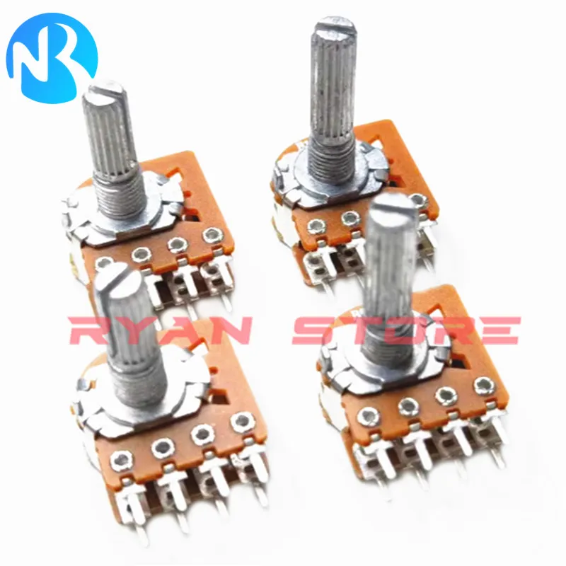 5PCS 100%New WH-148 50K 100K Type 16 Plum Axis Audio Volume Potentiometer Switch Dual 8Pin With Center Tap WH148 B50K B100K 25MM