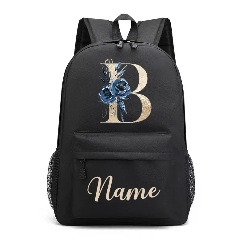 Nome personalizado Mochila inicial para meninas, mochila escolar, mochila com design de carta, mochila pré-escolar para crianças, berçário, rosa e dourada