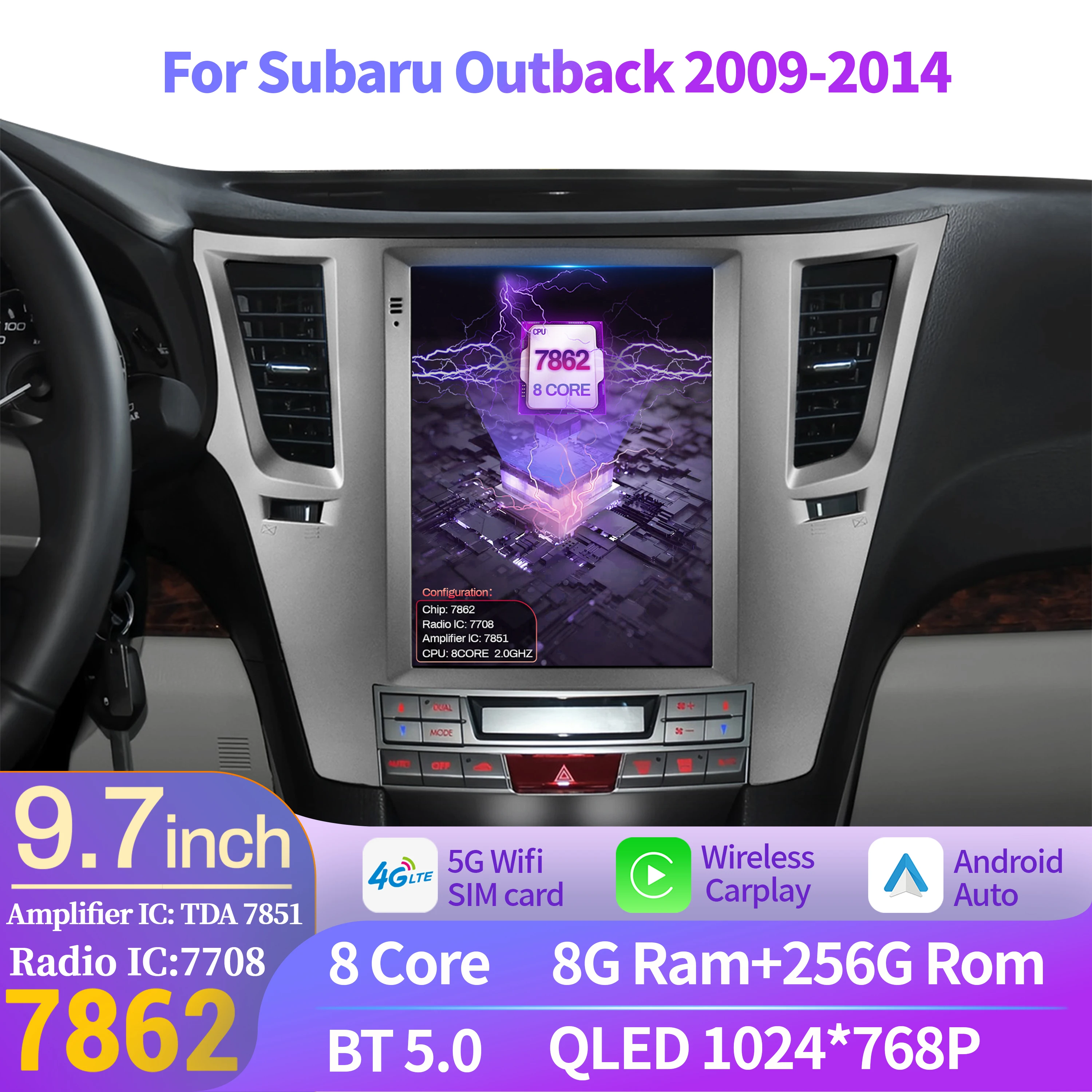 

9.7inch For Car Radio Multimedia GPS For Subaru Outback 2009-2014 Android 14 Navigation Head Unit Touch QLED Screen