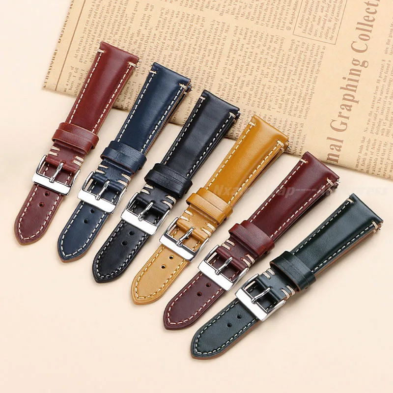 Vintage Calfskin Watch Strap 20mm 22mm 24mm Universal Cowhide Stitching Watchband Quick Release Watch Accessories Pin Buckle