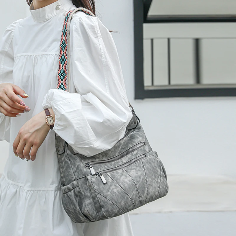

Women PU Casual Tote Handbag Zipper Closure Stylish Crossbody Bag Adjustable Strap Vintage Sling Bag Multi-pockets Chic Hobo Bag