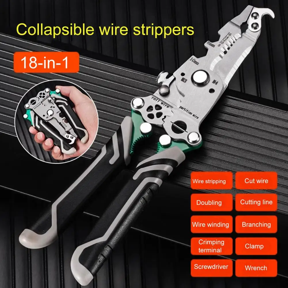 

22.2cm Foldable Wire Stripper 8 Function Multi-function Wire Stripping Pliers Crimper Cutter Electricians Cable Cutting Pliers