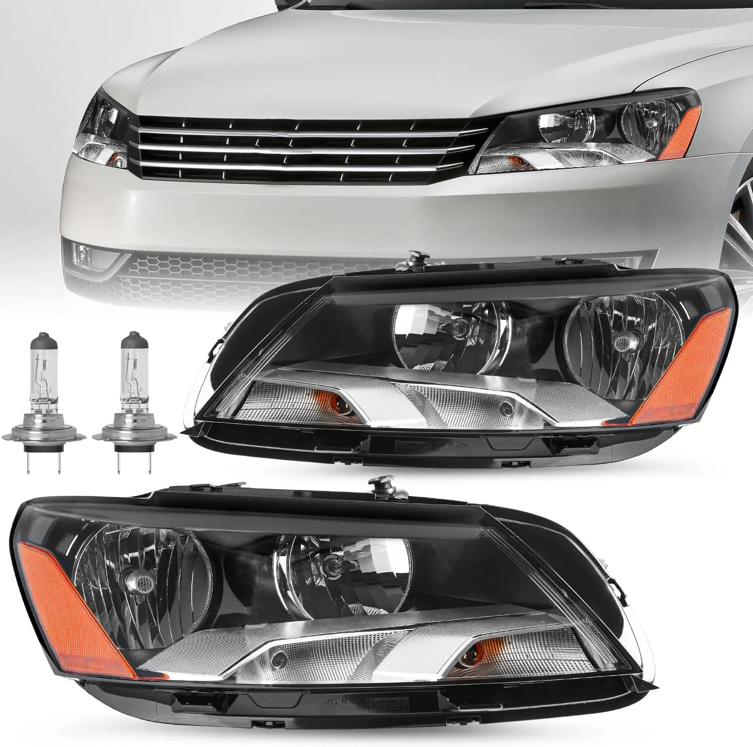 

Headlight Assembly Fits for 2012 2013 2014 2015 Passat OE Halogen 6 PIN Replacement Headlamp High/Low Beam Bulbs Included