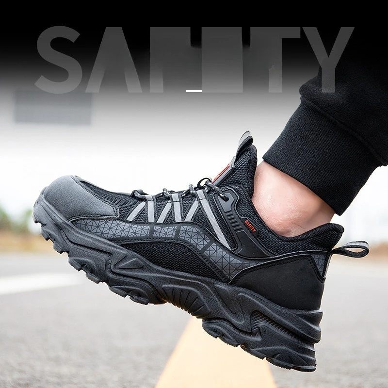 

Модная защитная обувь с защитой от проколов, легкие и прочные нескользящие рабочие мужские ботинки со стальным носком, строительные промышленные ботинки