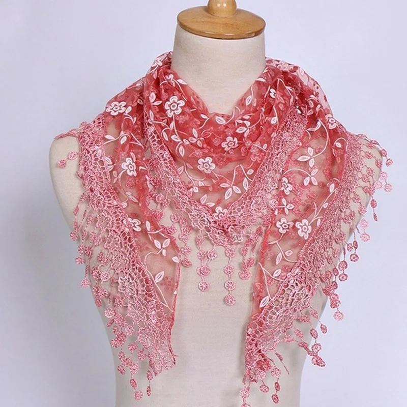 2023 New Floral Lace Triangle Scarf Tassel Shawl Female Classic Casual Transparent Breathable Scarves Sunscreen