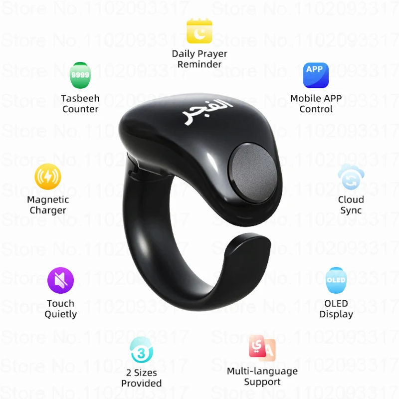 2024 Smart Tasbeeh Zikr Ring Islamic Tally Digital Counter for Muslims Praise Prayer Reminder Magnetic Charging Waterproof IP67