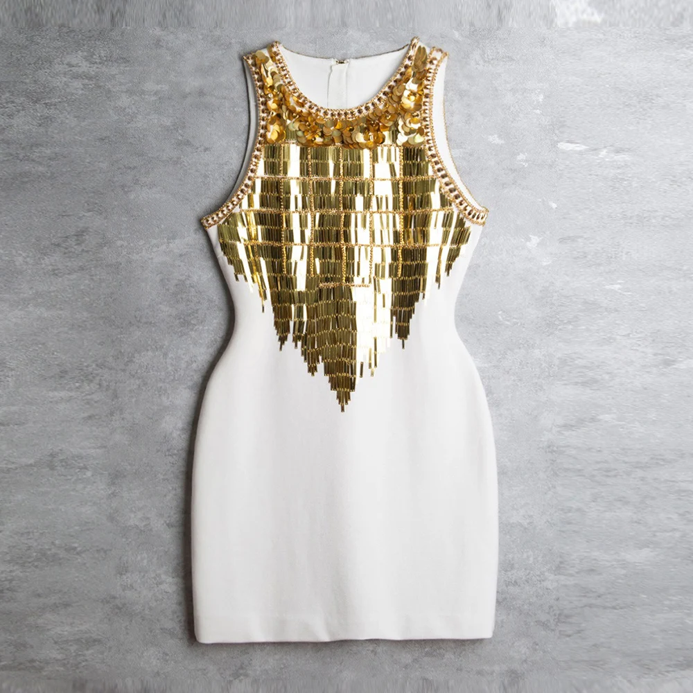 Estate Super lusso fatto a mano con paillettes senza maniche Vintage design donna Retro Bling Straight Tank Dress splendida signora per la festa