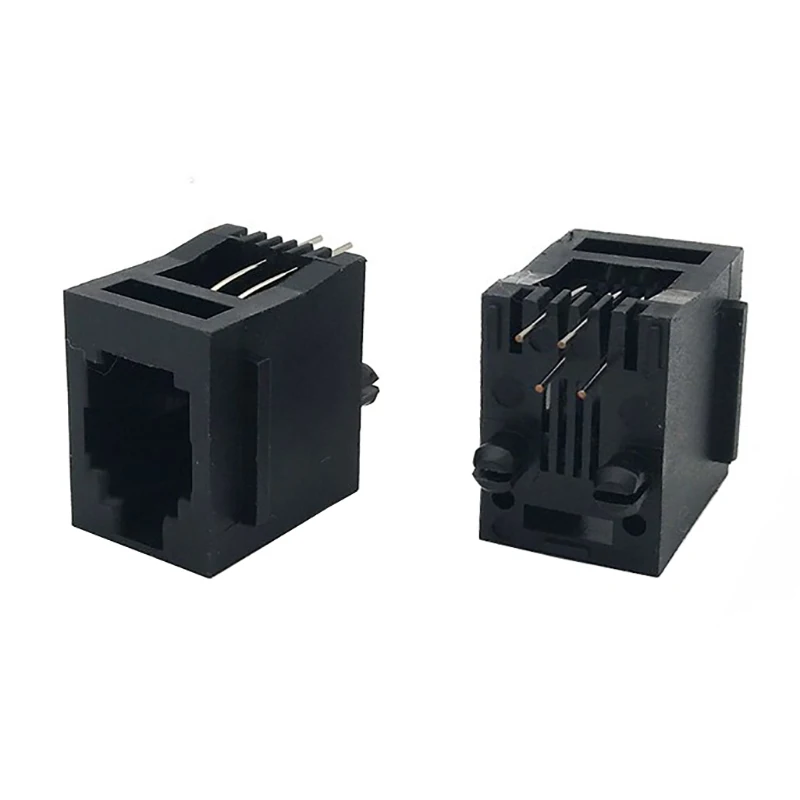 

15PCS 5222 RJ9 all-plastic 4P4C crystal head female socket interface with ear socket 180-degree vertical telephone socket