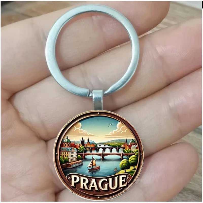Llavero del río Charlie Bridge y Praga Vltava, recuerdo de paisaje de ciudad europea vintage, adecuado para cumpleaños/anni de viajeros