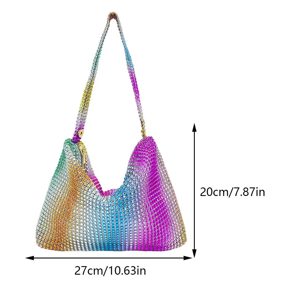 Glitter Evening Dinner Clutch Bag Zipper Closure Women Lady Stylish Evening Bag Rhinestone Decorated Large Capacity Underarm Bag