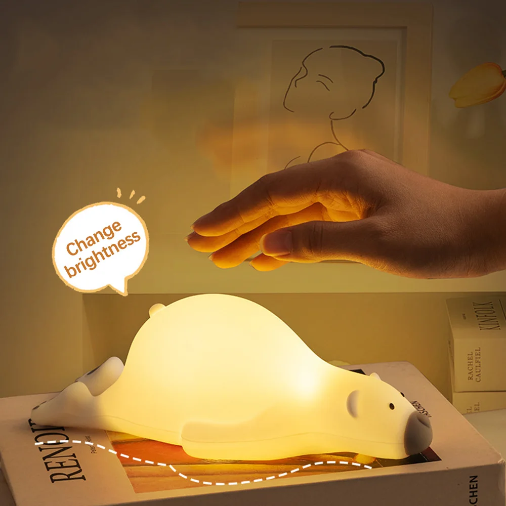 

Creative Rechargeable Lazy Bear Pat Lamp Silicone Night Lights Bedroom Decor Home LED Table Lamp Girls Lovely Children Gift
