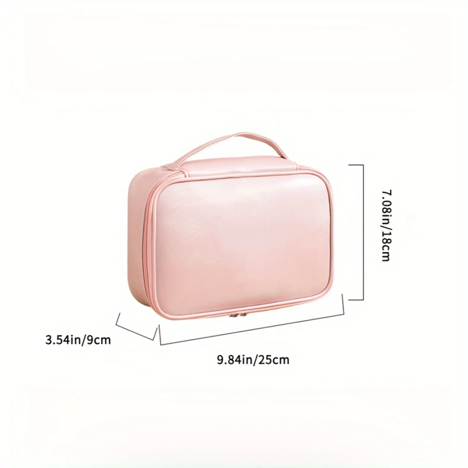 Minimalist Solid Zipper Cosmetic Bag, Letter Detail Waterproof Makeup Organizer Handbag, Outdoor Travel Carry-on Toiletry Bag