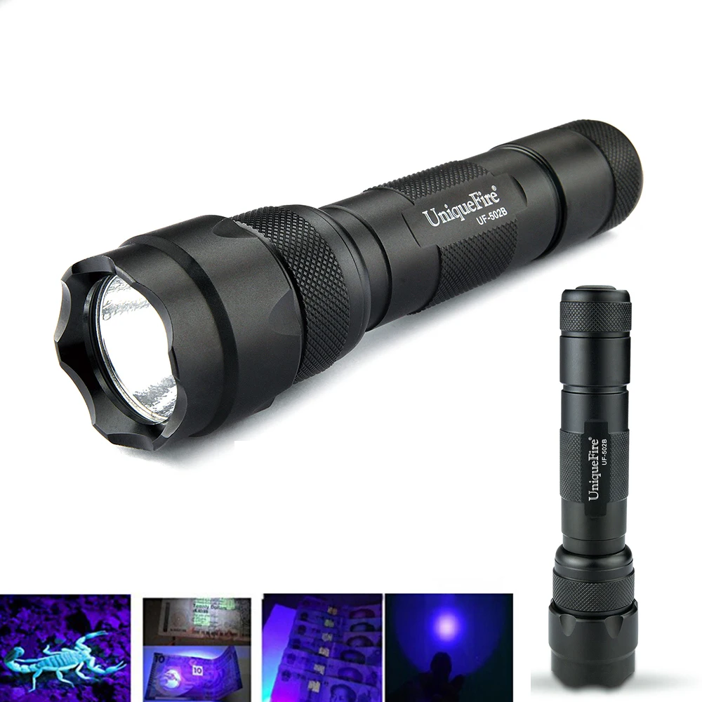 

UniqueFire 502B UV 365NM 1 Mode Mini LED Flashlight for Money Detector/Leak Detector/Pet Urine/Spot Scorpions