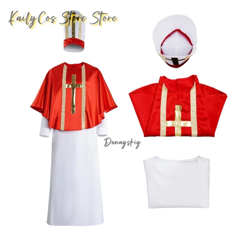 Túnica de sacerdote Medieval, disfraz de Cosplay, conjunto de capa roja para actuación en el escenario de Halloween, disfraz adulto, fiesta de Halloween, disfraz de rol