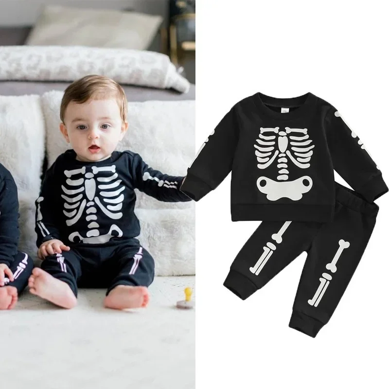 

Halloween Baby Boy Clothes Cotton Skeleton Print Sweatshirt Sets 0-24M Infant Boys Long Sleeve Top and Pants 2Pcs Costume Outfit