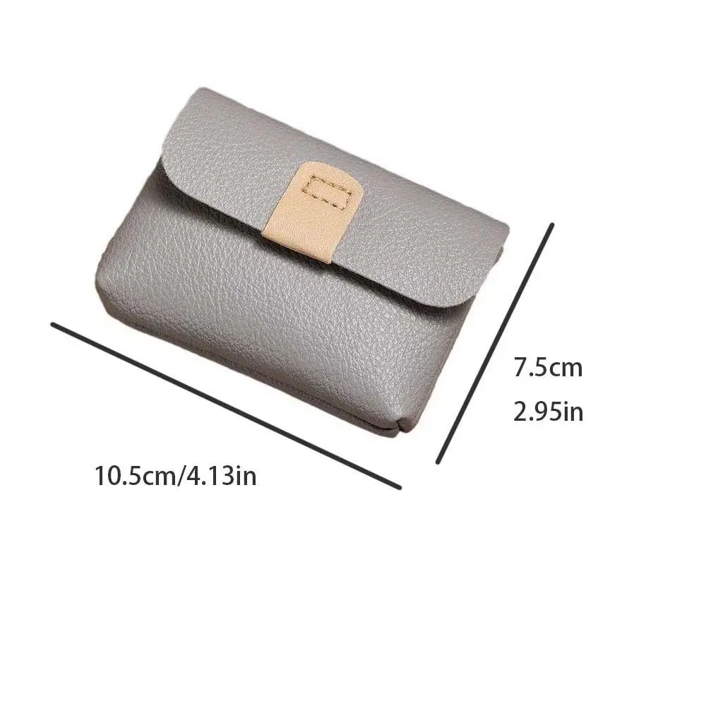 Solid Color Short Coin Purse Large Capacity Waterproof ID Credit Card Holder Lipstick Bag Storage Bag Small Leather Wallet