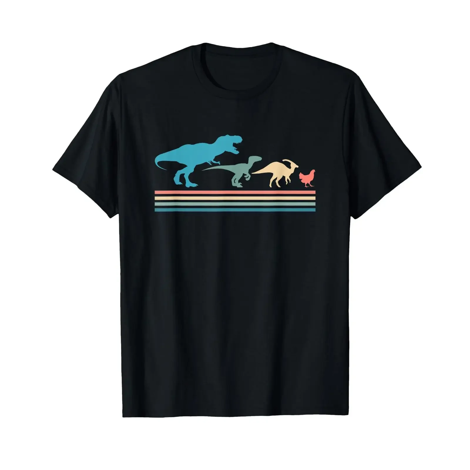 T-shirt drôle vintage sur l'évolution des dinosaures (T-Rex, Velociraptor, poulet), style streetwear délavé, vêtements de créateur doux