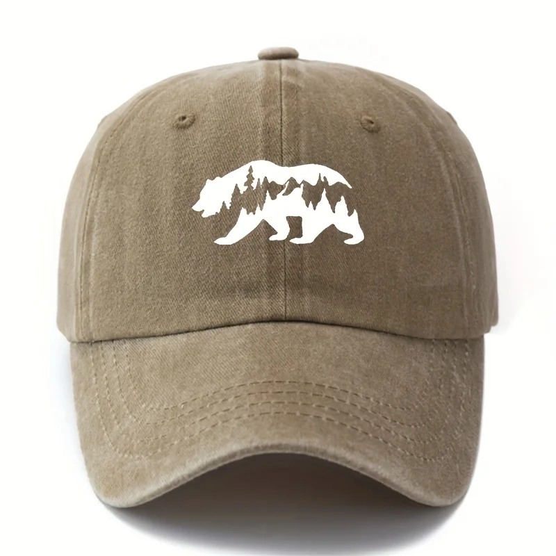 Gewaschene Baseballkappe mit Bärenmuster und verstellbarer, leichter Sonnenschutzhut, geeignet für Outdoor-Aktivitäten und Camping
