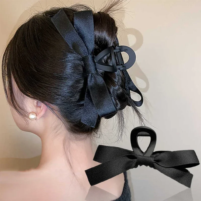 Vintage Satin Hairpins Big Velvet Bow Fashion Elegant Women Black Bowknot Hair Claw Hair Clips Korean Hair Accessories