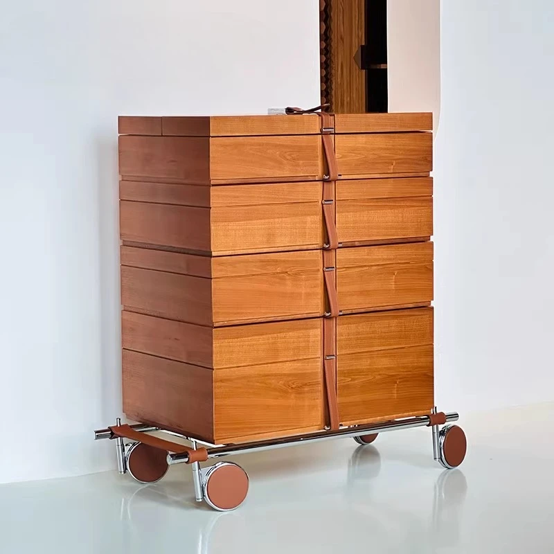 

Light Luxury Movable Storage Cabinet Sideboard Creative Villa Solid Wood High-end Jewelry Cabinet