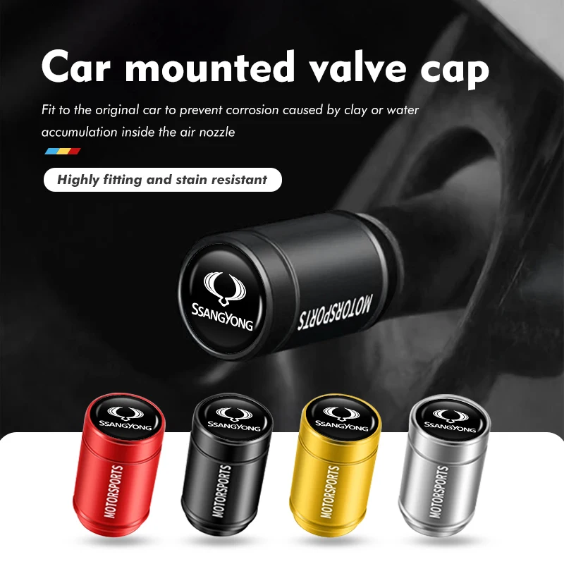 4pcs Car 3D Aluminum Alloy Wheel Tire Valve Cap Accessories For SsangYong Actyon Sport Korando Rexton Kyron Rodius Tivoli Musso