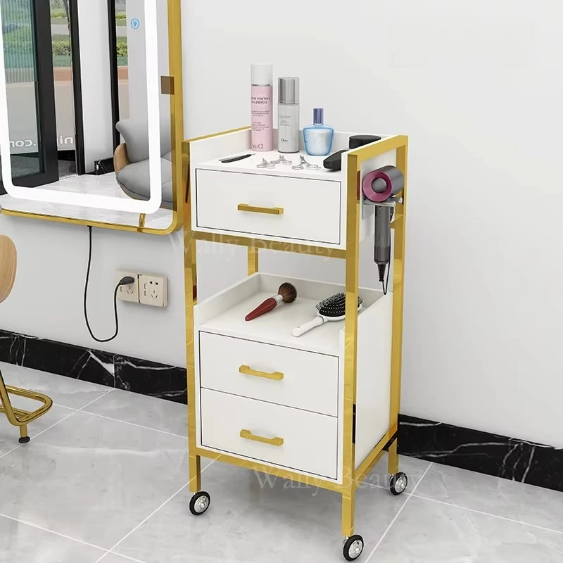خزانة صالون الشعر من Beauty SPA ذات أدراج ذهبية وردية مع عجلات