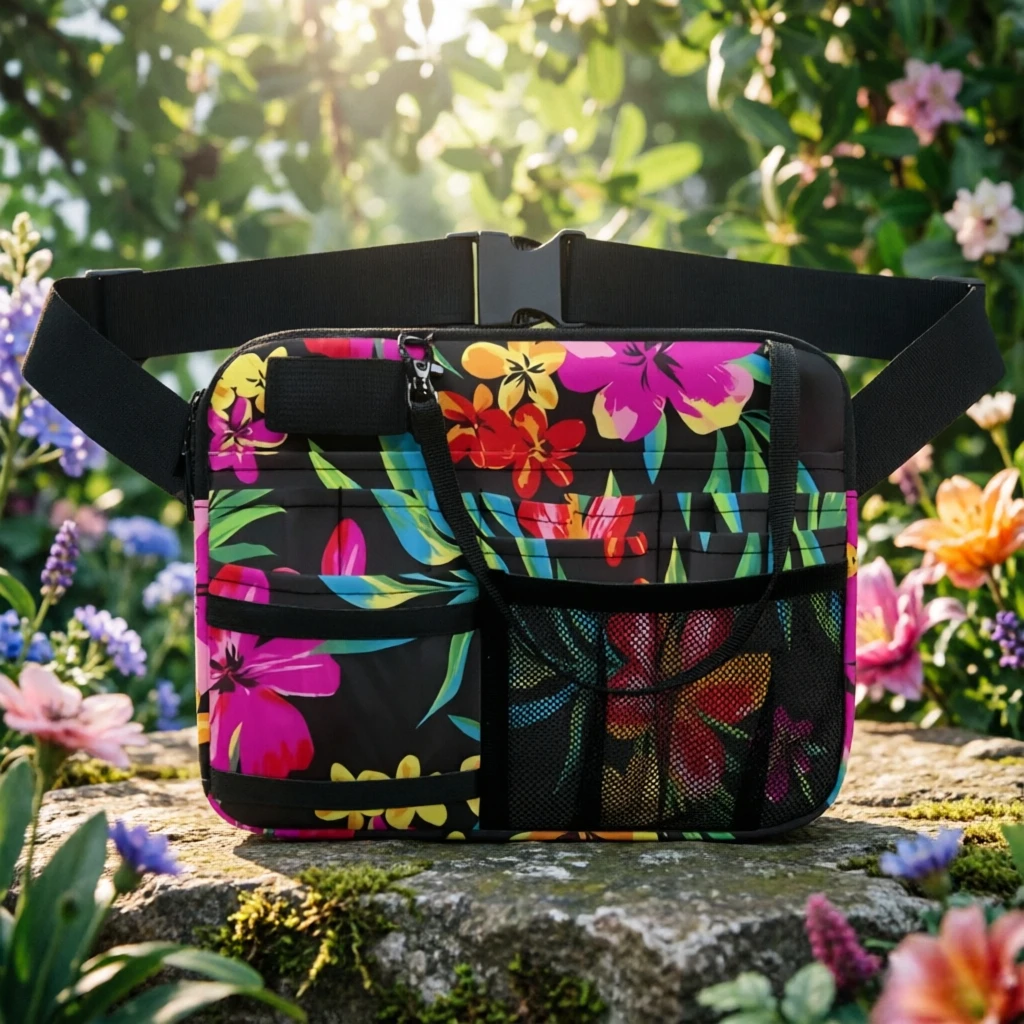 

Поясная сумка для медсестер с тропическим цветочным принтом - Медицинская сумка с несколькими карманами, держателем для стетоскопа, регулируемым ремнем, принтом листьев гибискуса, подарок