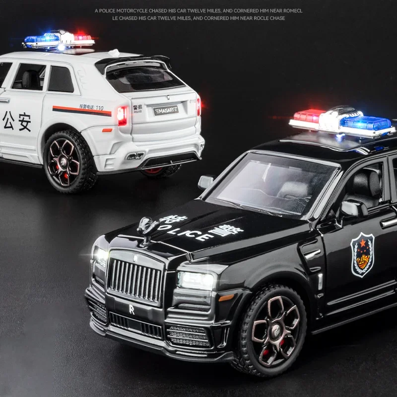 1:36 Rolls Royce Cullinan Police Car Alloy car model Sound Light Pull Back High Simulation Diecast Car Childrens Toy Gift