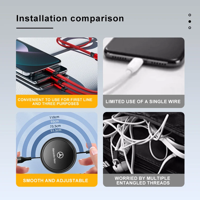 3 في 1 كابل بيانات الهاتف القابل للسحب نوع C USB شحن سريع لمرسيدس بنز AMG A C E S G الفئة W201 W210 W108 W204 W205 W203 #3