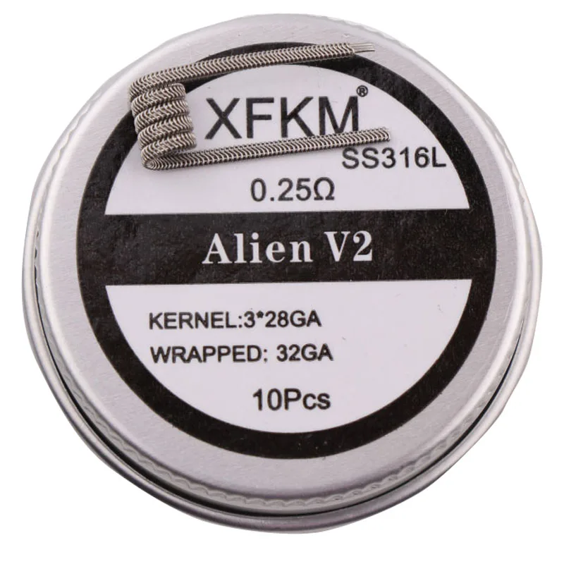 NEW XFKM NI80/A1/SS316L 10pcs/lot Prebuilt Coil ALIEN V2 coils Heating Resistance Wire For RDA RDTA DIY tank