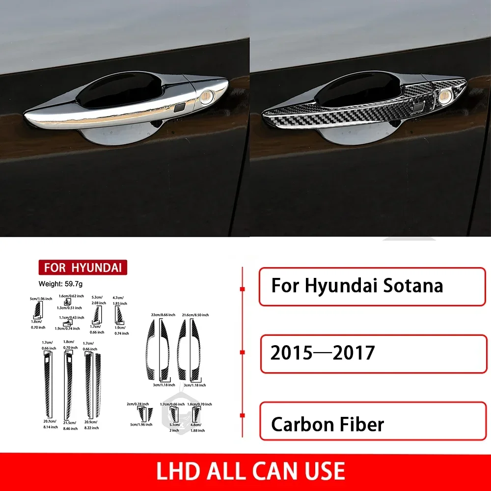 For Hyundai Sotana 2015—2017 Real Carbon Fiber Car Door Outer Puller Panel Cover Trim Sticker Interior Decorative Accessories