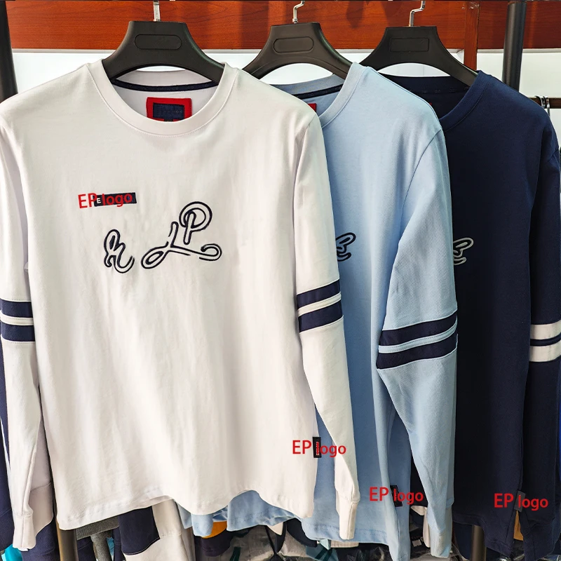 

New Men's Polos Round Neck Autumn Thin Cotton Solid Color Design Men's Tee Classic Embroidery White Tops France Style Big Size