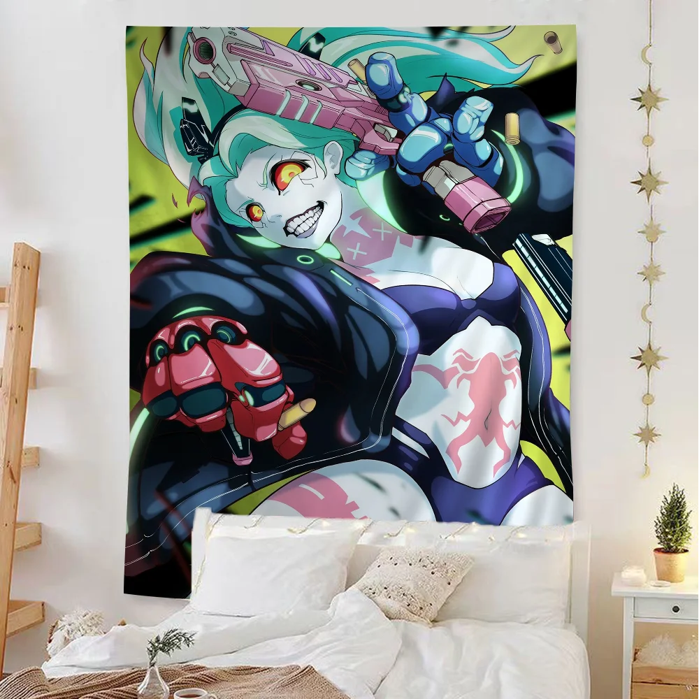 Anime C-Cyberpunk E-Edgerunner Colorful Tapestry Wall Hanging Bohemian Wall Tapestries Mandala Wall Hanging Sheets