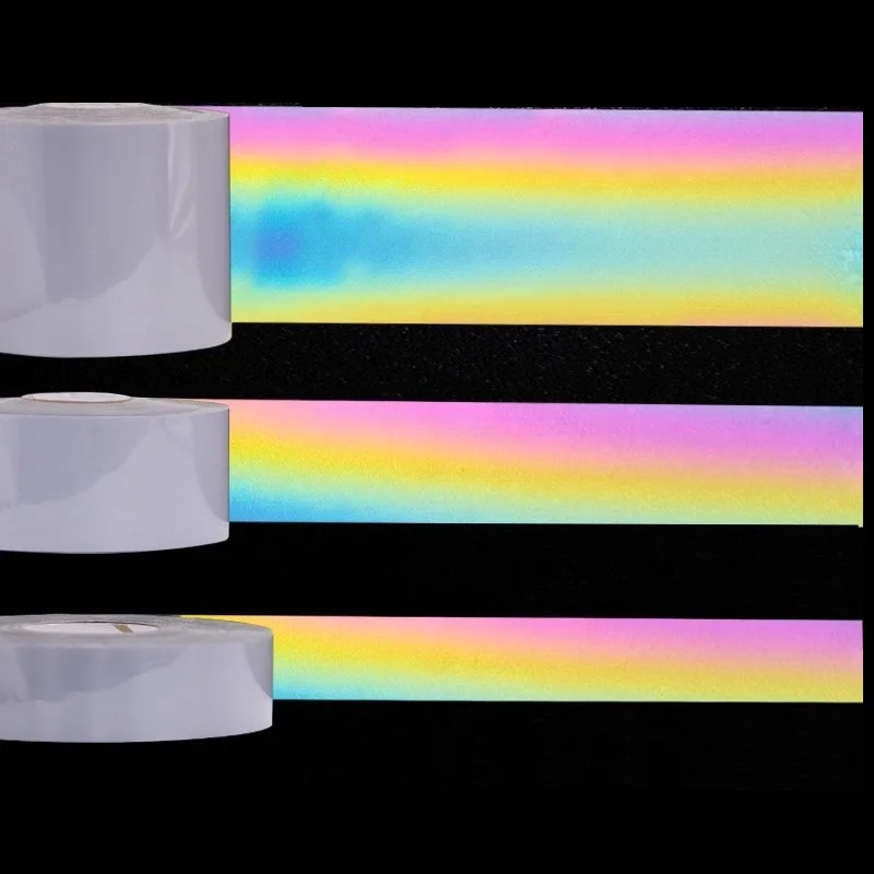 Polyester Rainbow Reflective Strip Sticker Warning Adhesive Reflector Tape