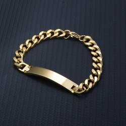 Stainless Steel Thick Cuban Link Chain Bracelet for Women Men Rock Punk ID Bar Bracelet Jewelry Gift