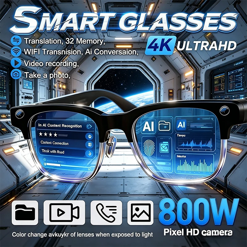 

New 2026 AI Camera Recognition Smart Glasses | Multi-Language Translation, 8MP HD Cam, Optical Image Stabilization