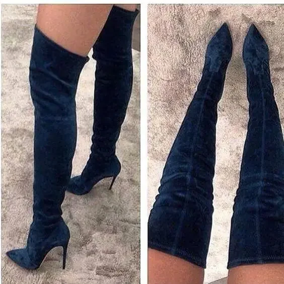 

Women Chic Black Suede Thigh High Boots Thin High Heels Dress Pumps Nightclub Girls Dancing Boots Gladiator Shoes Dropship