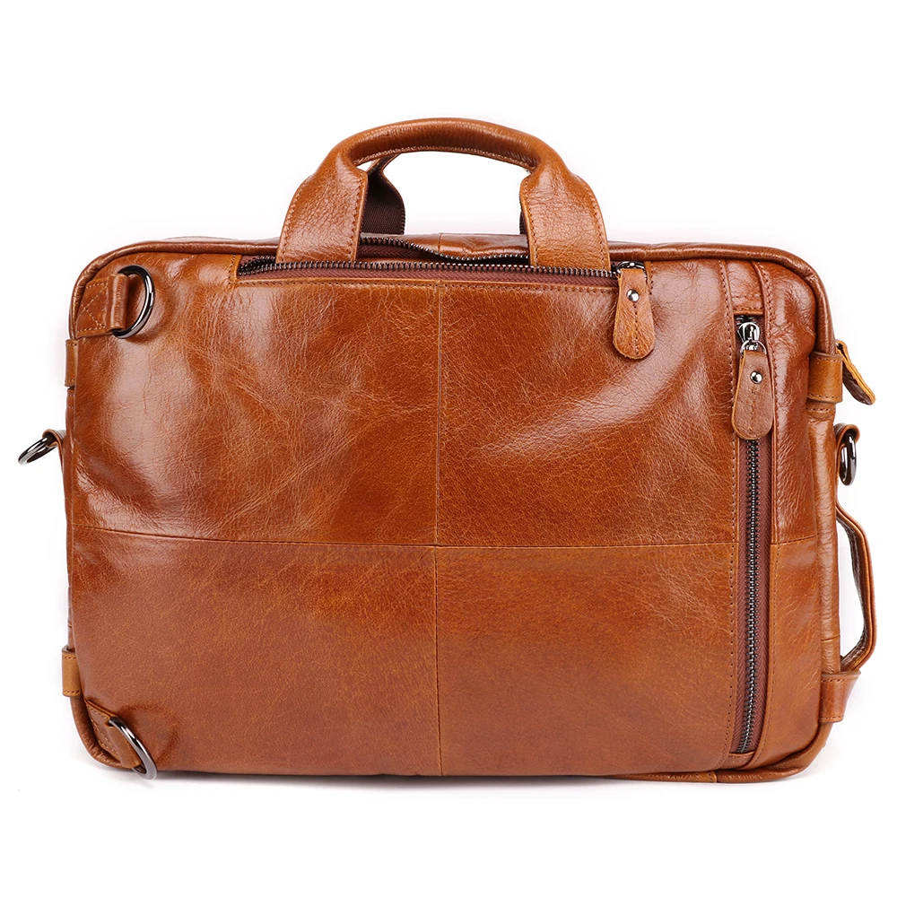 Leather men's backpack multifunctional hand-held briefcase large capacity multiple pockets expandable backpack