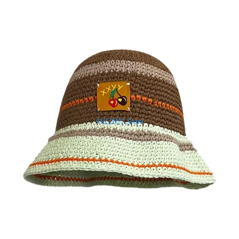 

G5GC Crochet Stripe Bucket Hat for Woman Breathable Multicolor Weaving Wide Brim Bucket Hat Adult Teens Summer Fisherman Hat