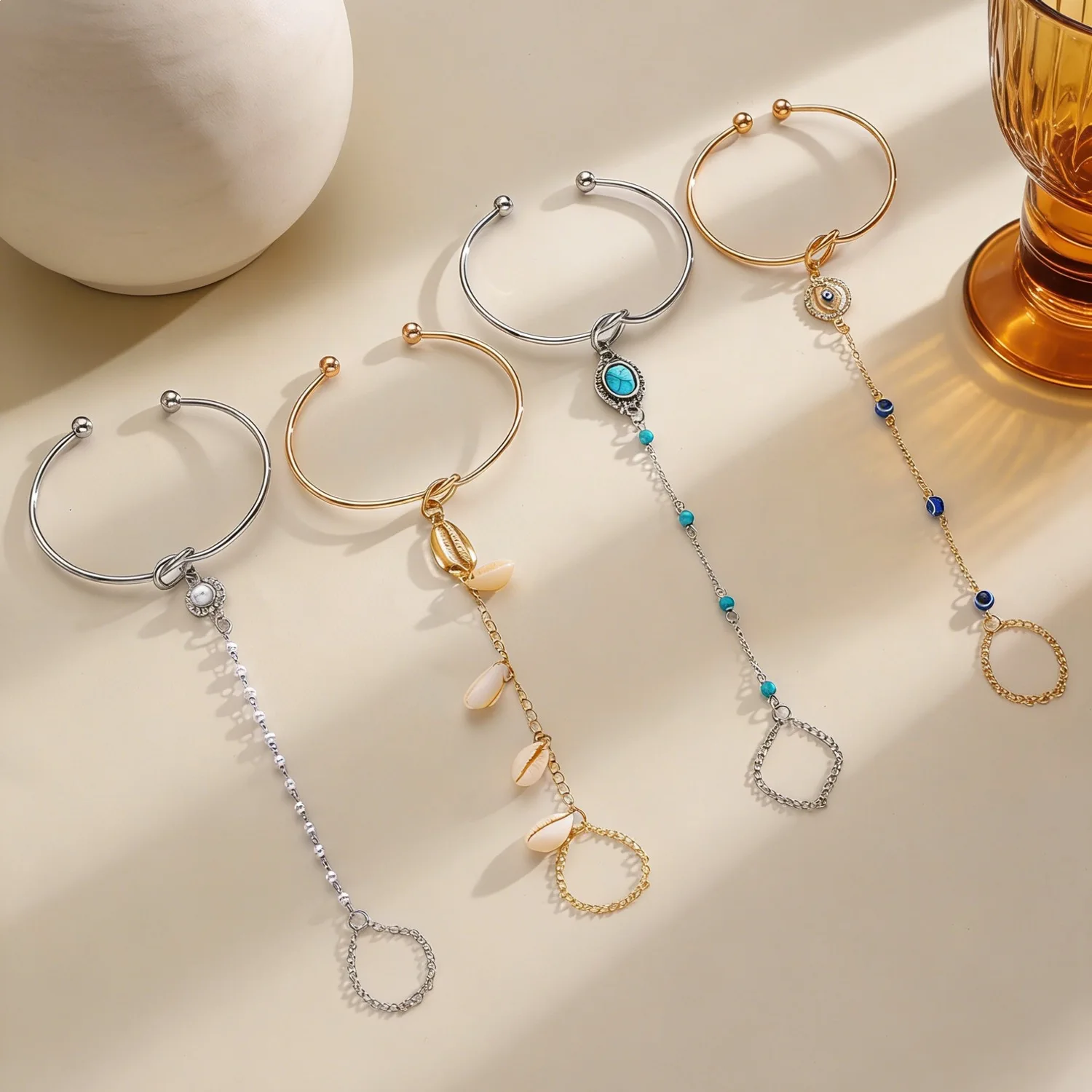 

2026 New Arrival One Piece Hand Harness Bracelet Minimalist Ring Linked Wristband Fashion Women's Jewelry